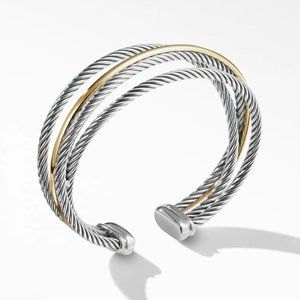 David Yurman Sterling Silver Crossover Three-row Cuff with 18k Gold Bracelet EUC